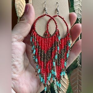 New turquoise sienna copper western boho dangle rice bead earrings